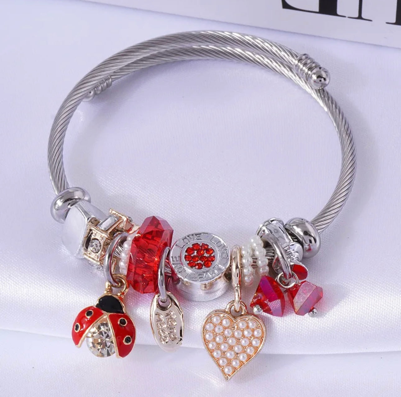 Lady I Am Ladybug Bracelet - Red/Silver