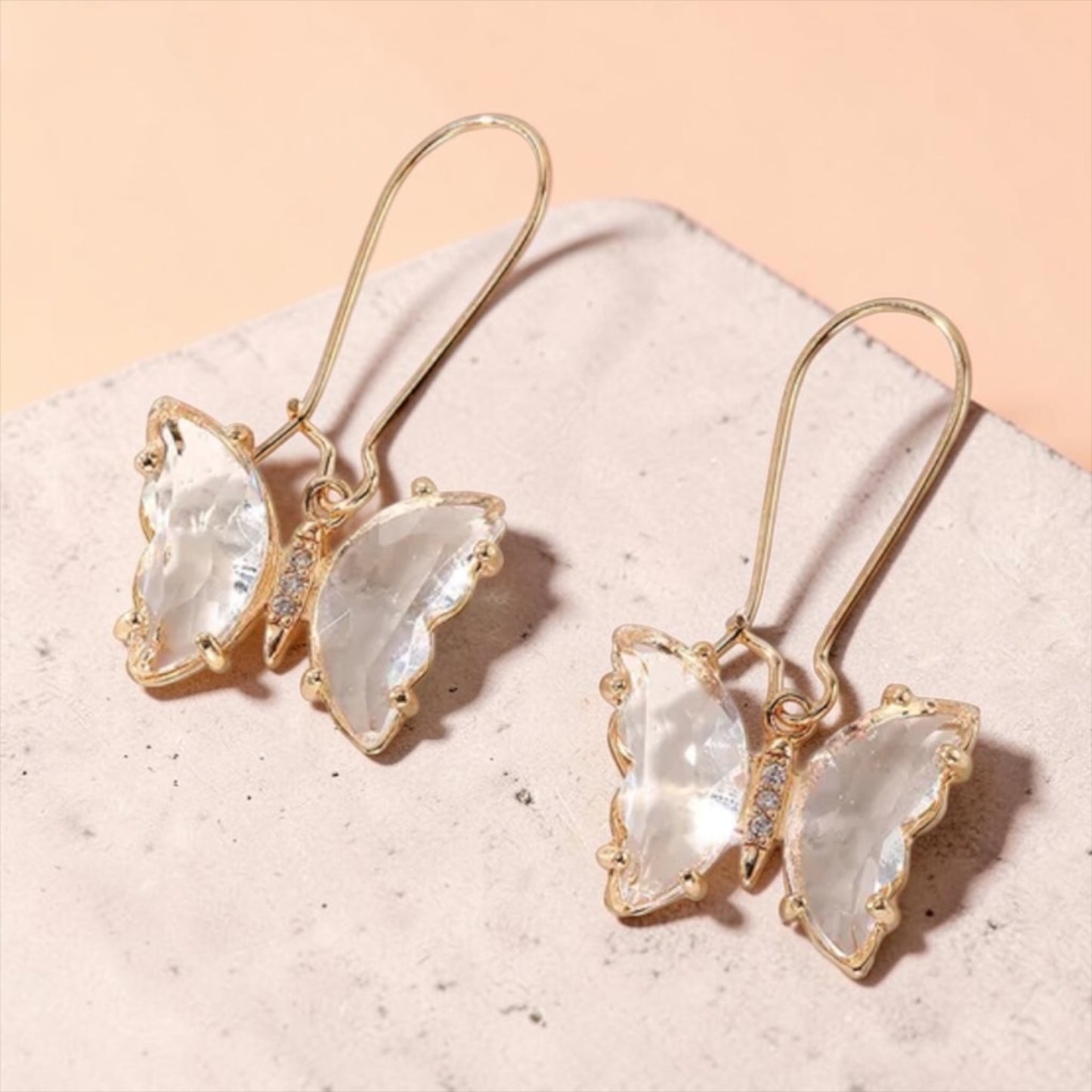 Bling Butterfly Drop Earrings - Clear