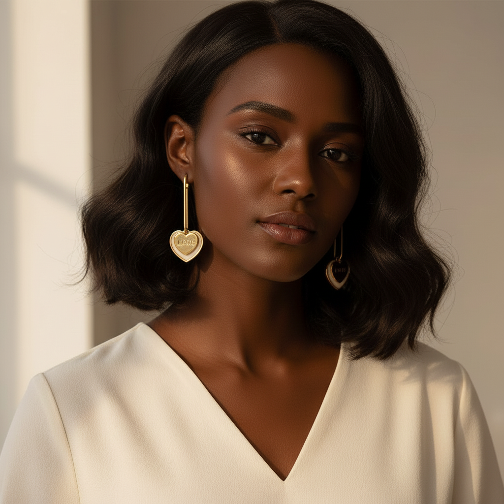 Love In Heart Earrings - Gold