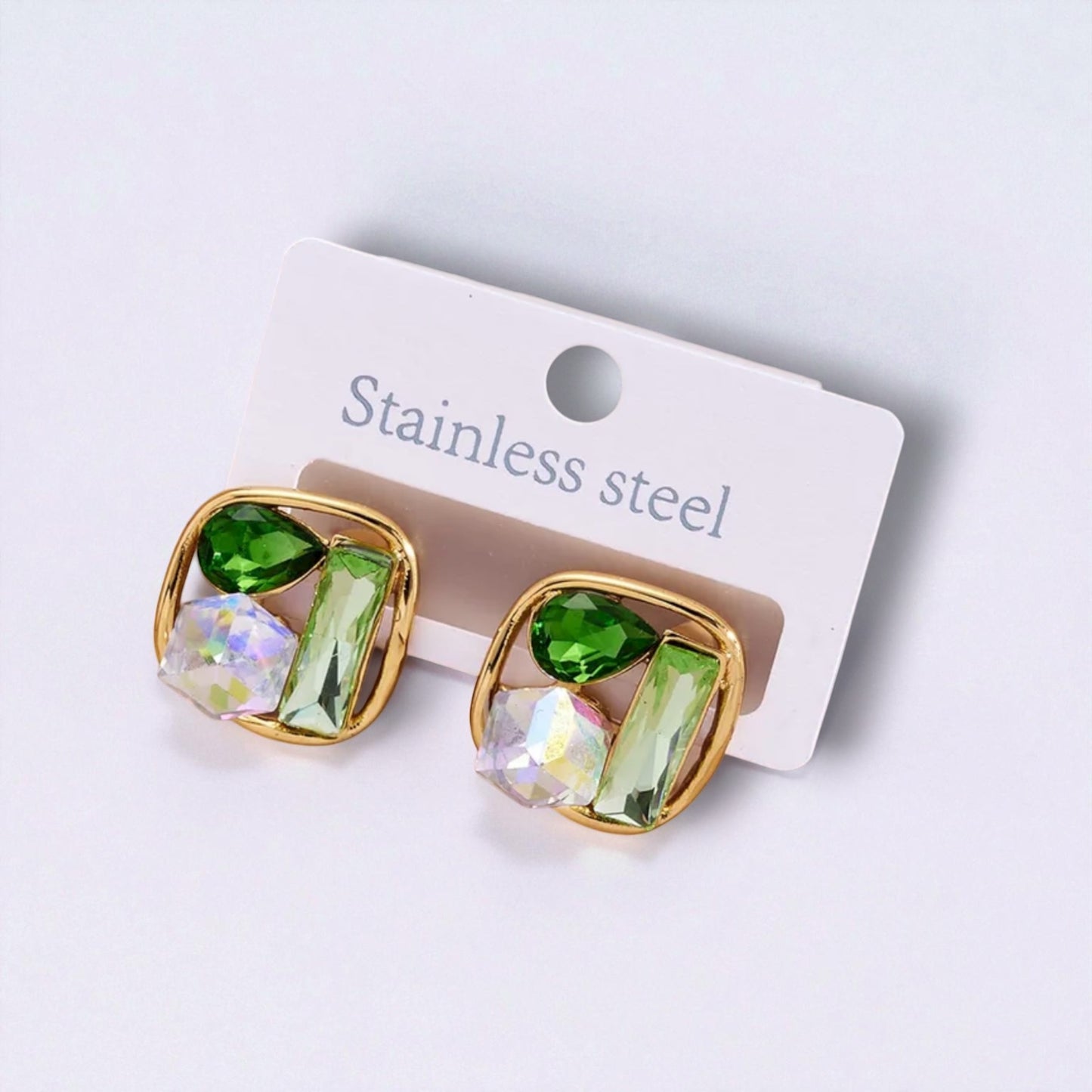 Three Stages Stainless Steel Earrings - Green
