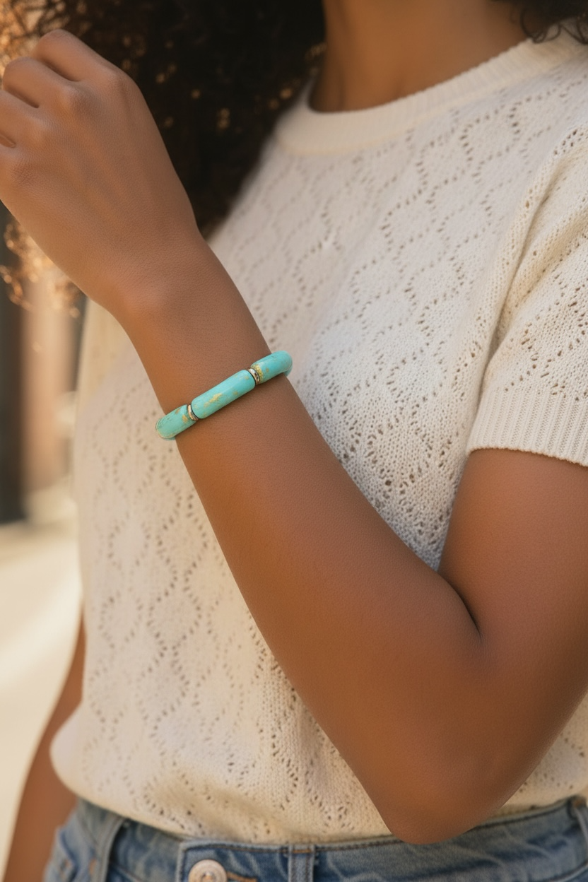 Colorful Gold Flakes Bangle - Turquoise