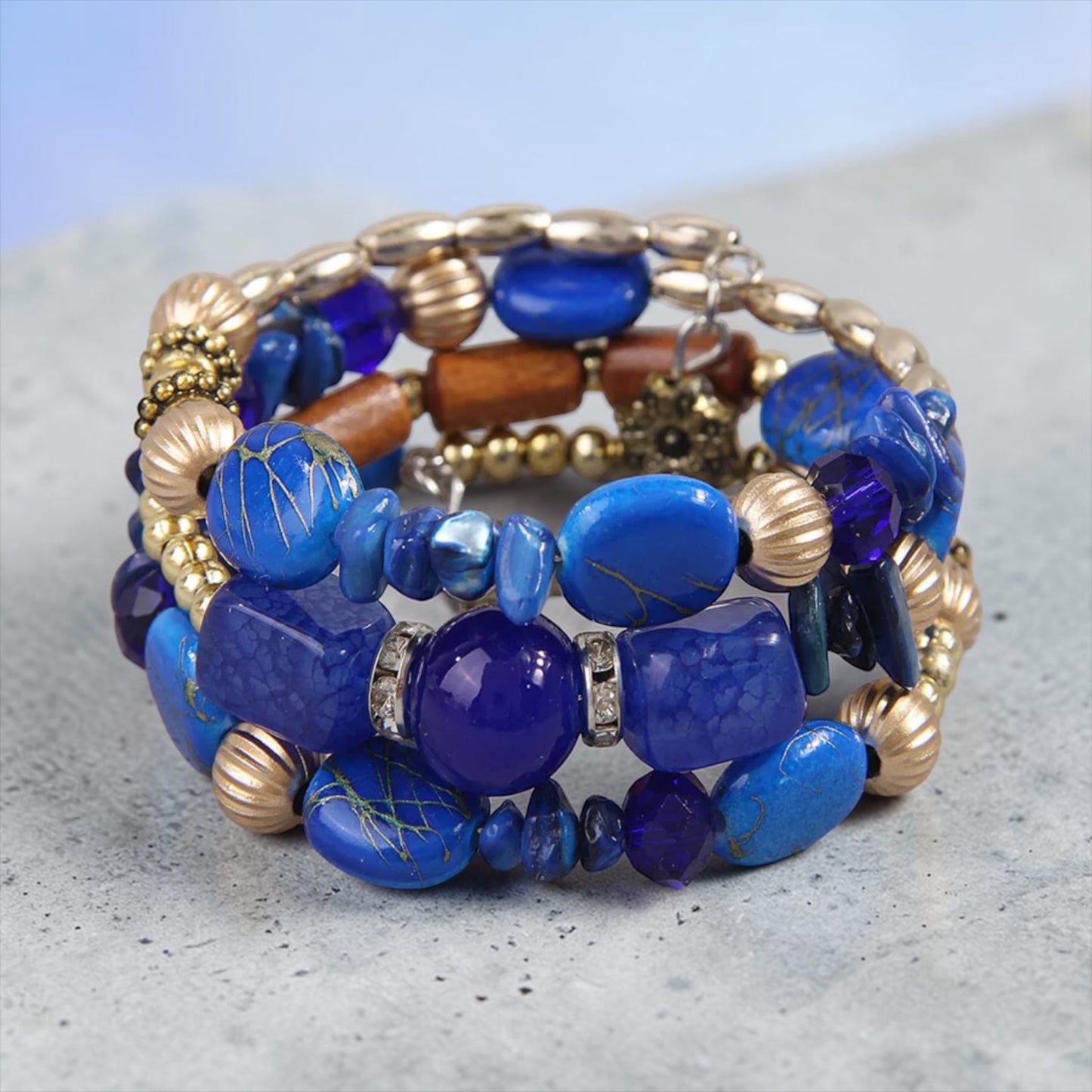 Spring Ready Beaded Wrap Around Bracelets - Blue