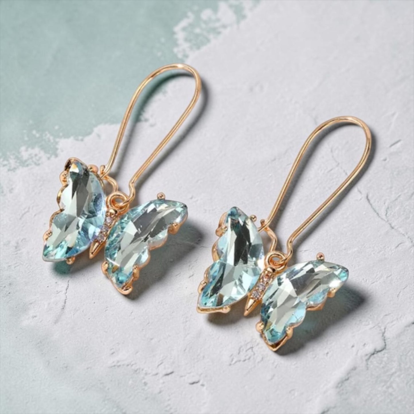 Bling Butterfly Drop Earrings - Translucent Blue