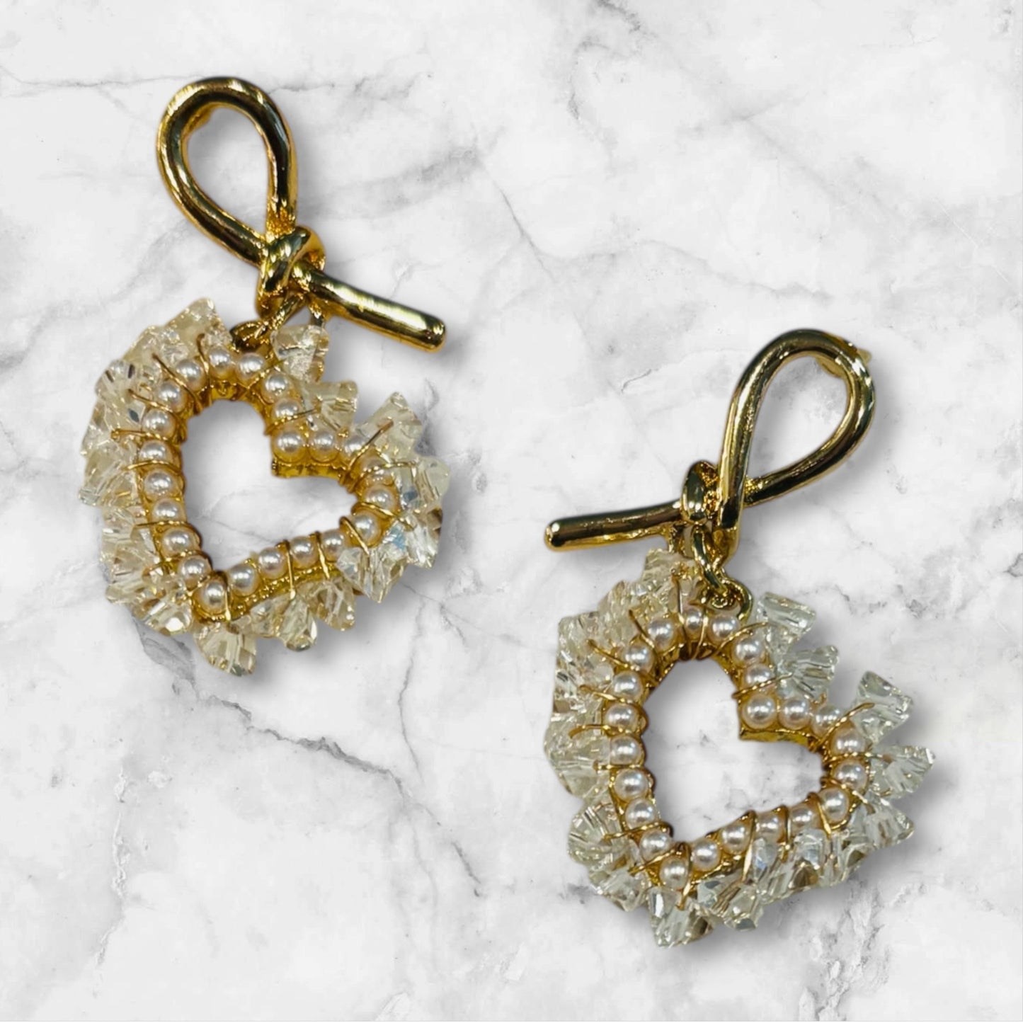 Crystal Pearl Heart Earrings