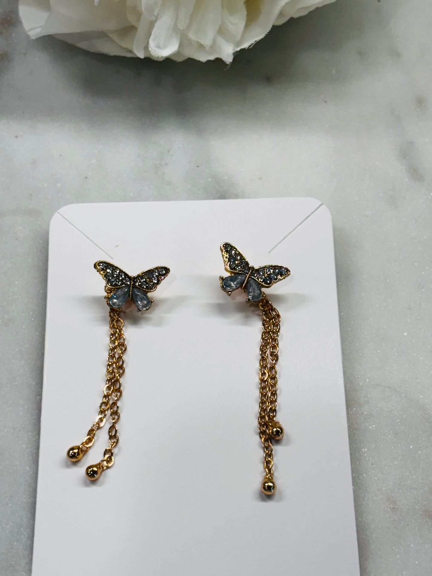 Butterfly Diamond Drop Jacket Earrings - Gold