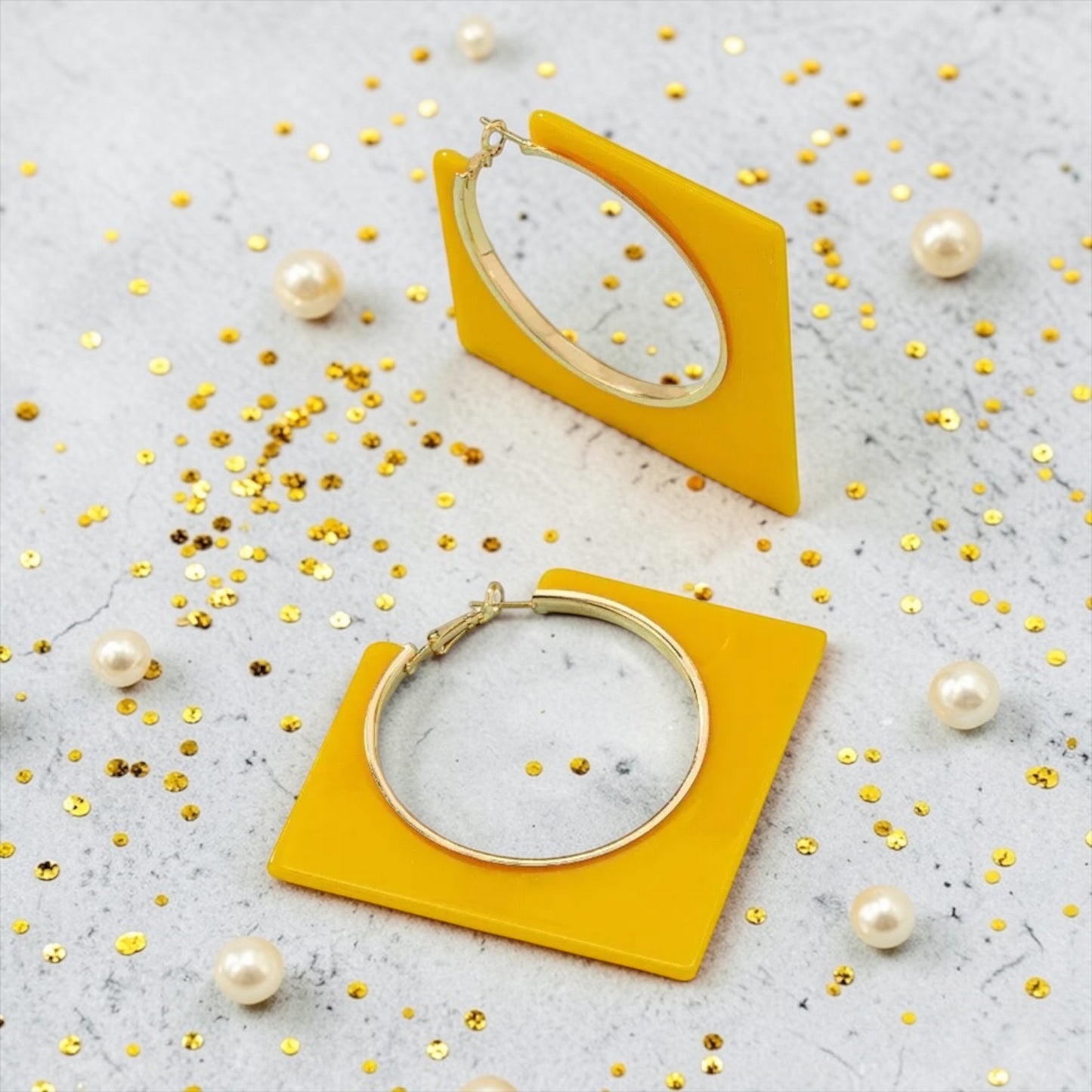 Square Business Earrings - Yellow