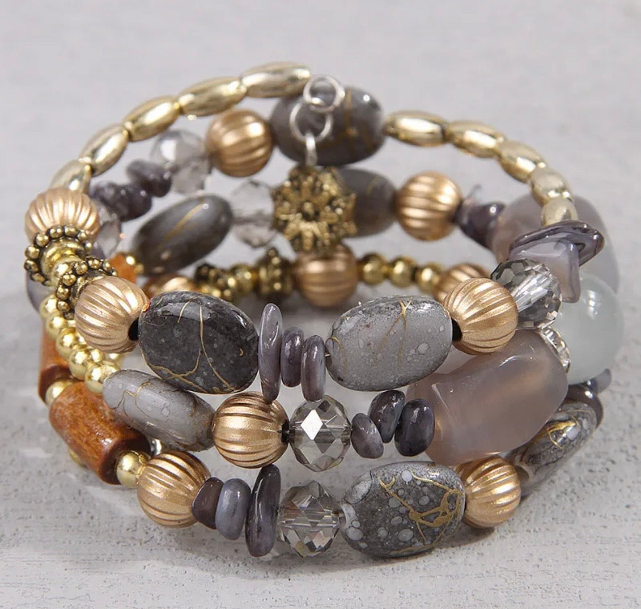 Spring Ready Beaded Wrap Around Bracelets - Gray
