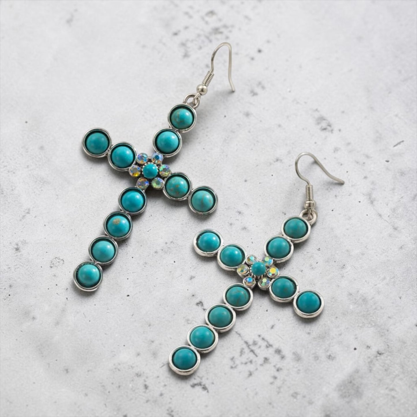 Bling Cross Earrings - Turquoise