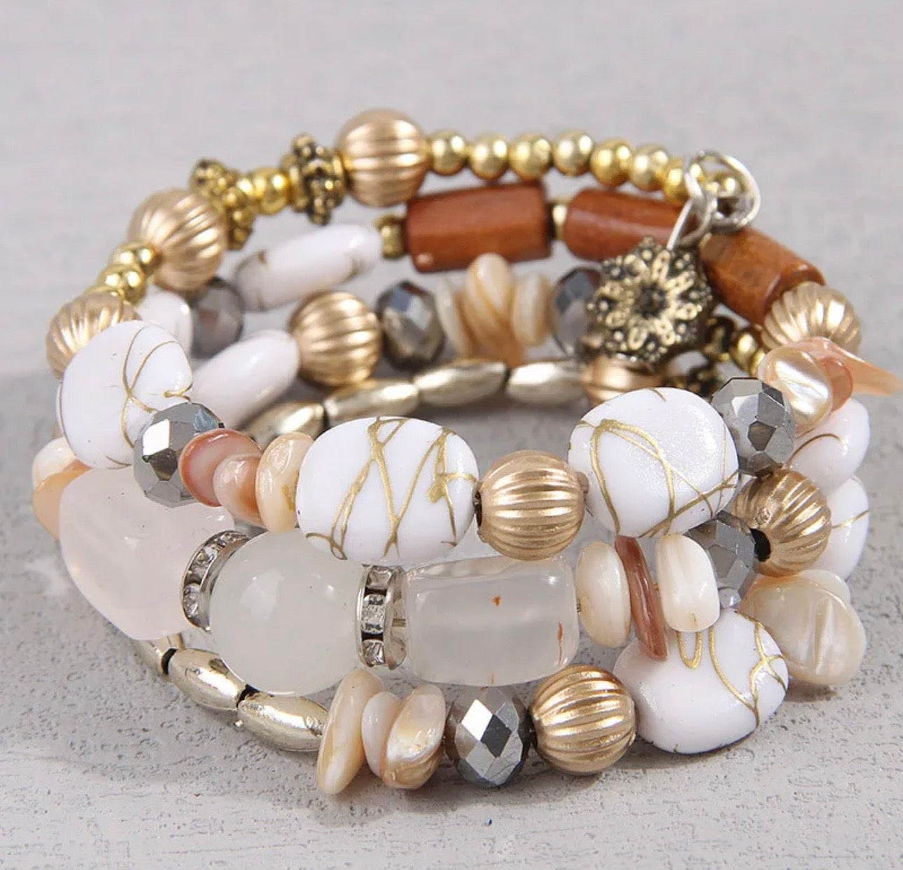 Spring Ready Beaded Wrap Around Bracelets - White