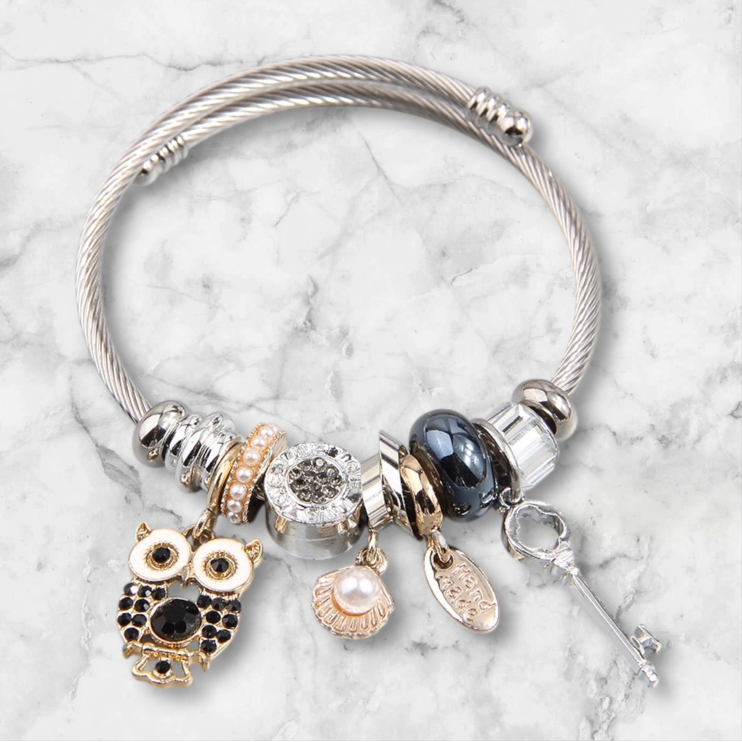 Owl In This Together Bracelet - Silver/Black