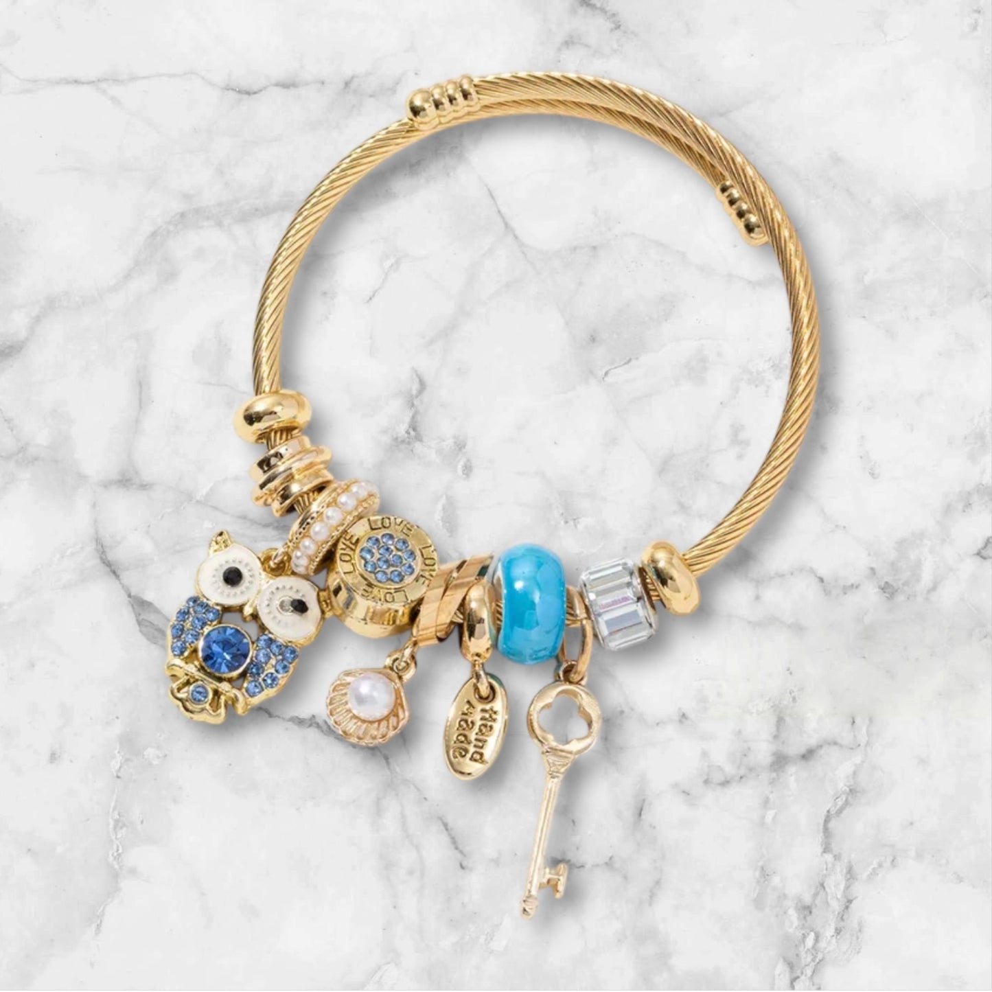 Owl In This Together Bracelet - Gold/Blue