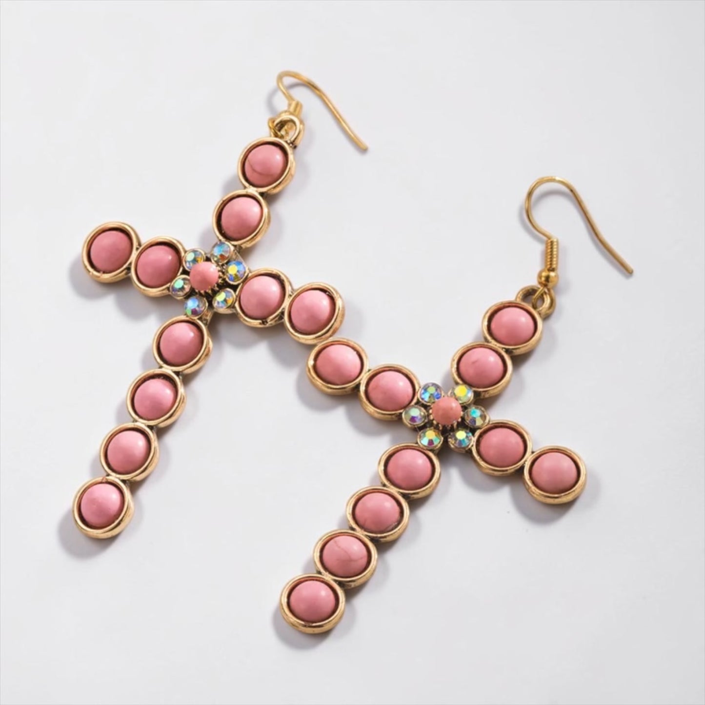 Bling Cross Earrings - Light Pink