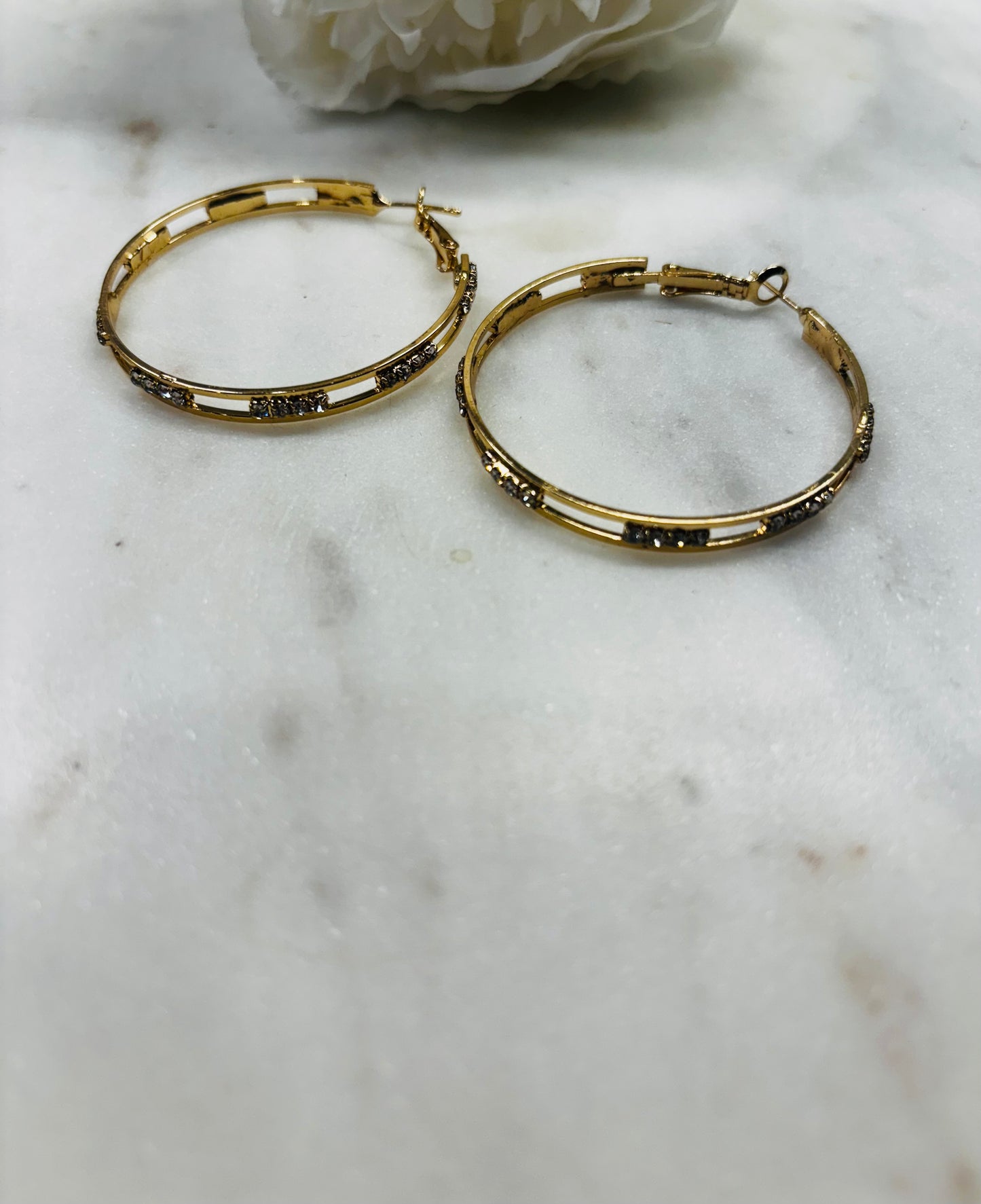 Gold Hoops Rhinestone Bling Earrings