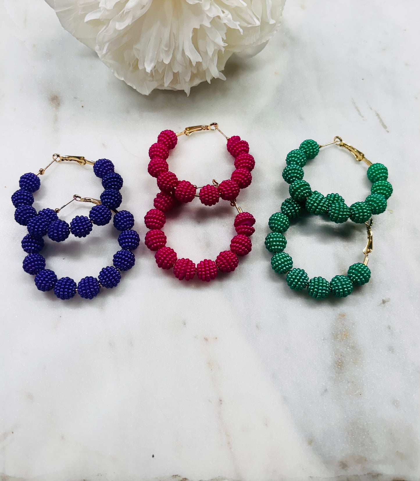 Spring Ready Beaded Hoops - Pink