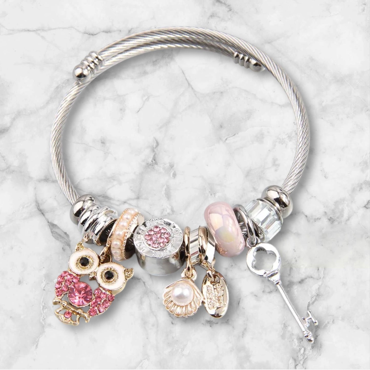 Owl In This Together Bracelet - Silver/Pink