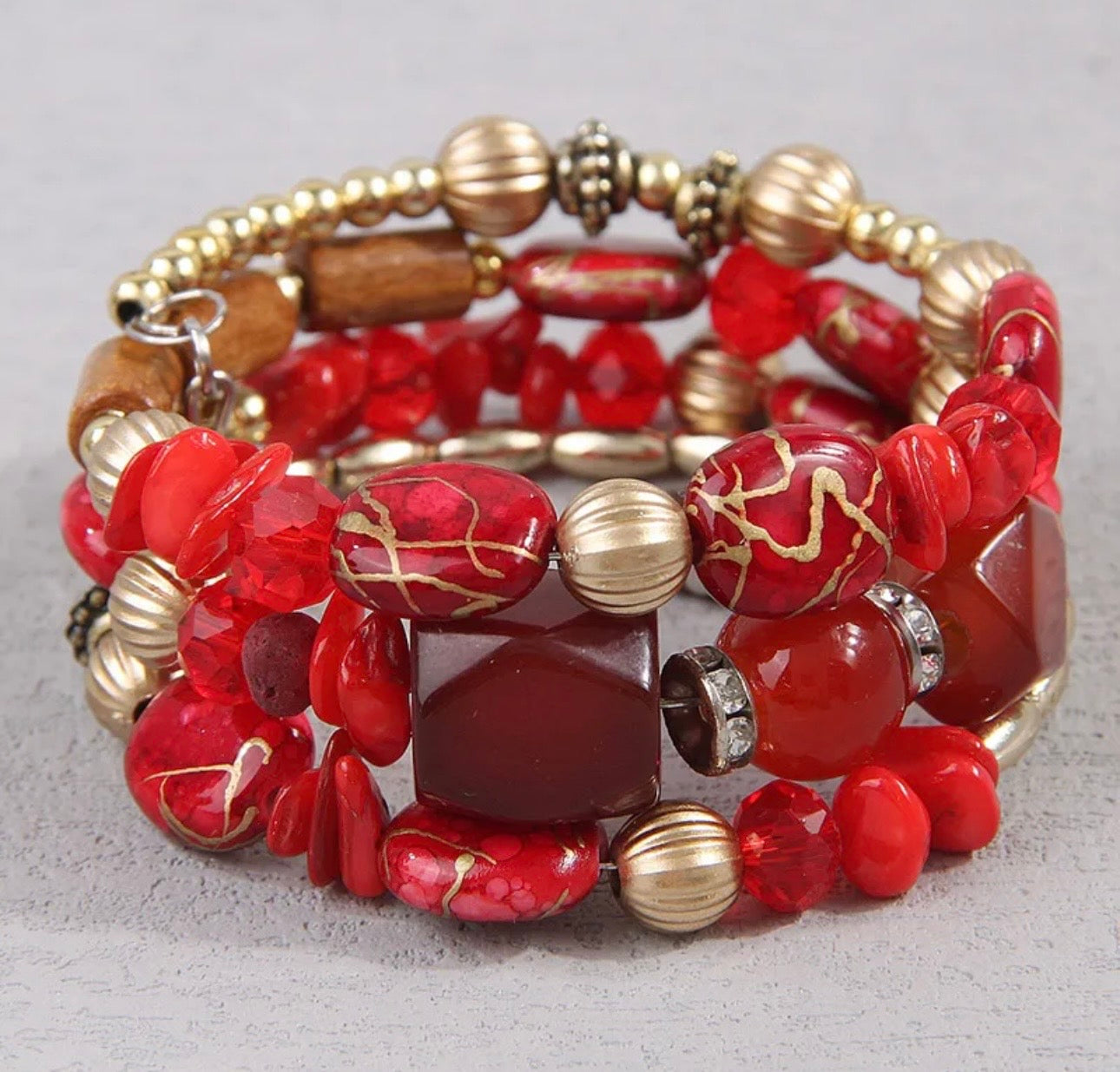 Spring Ready Beaded Wrap Around Bracelets - Red