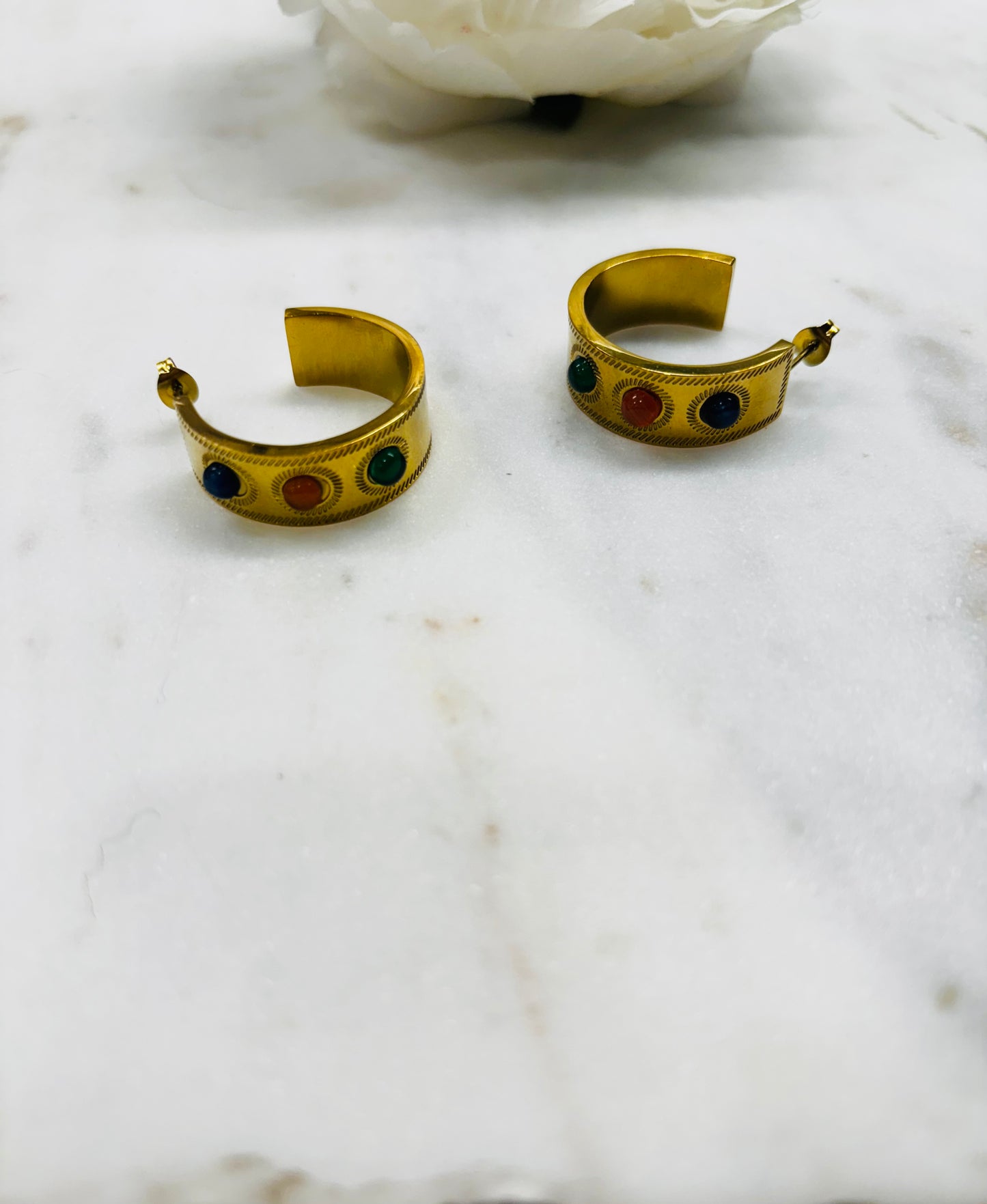 Three Bling Stainless Steel 18k gold plated Earrings
