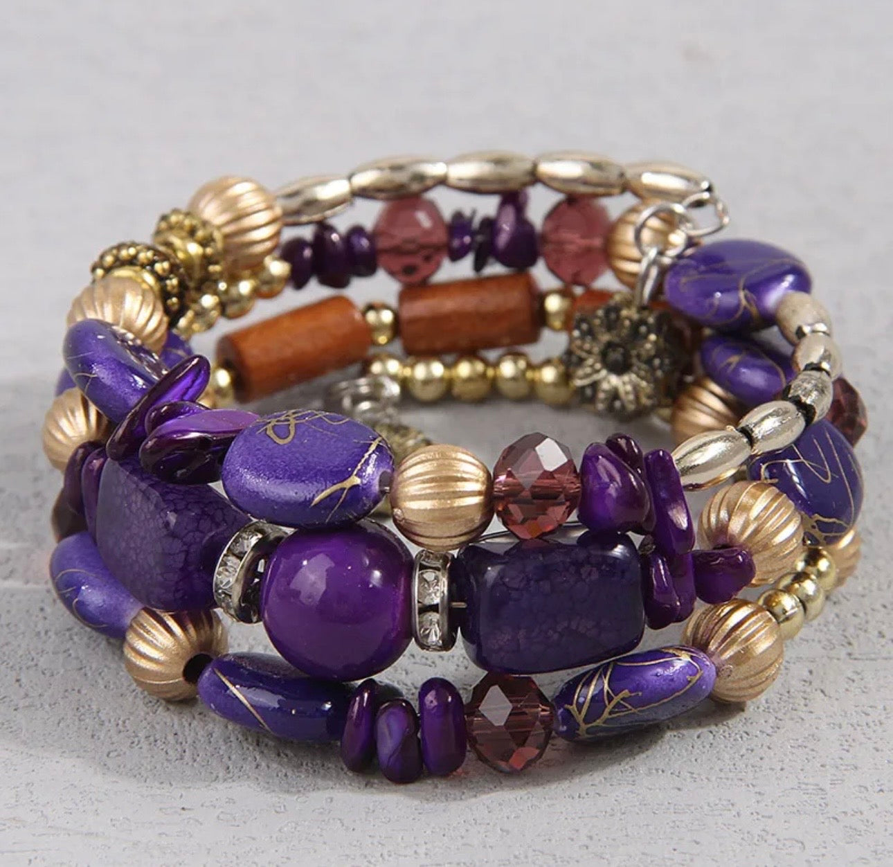 Spring Ready Beaded Wrap Around Bracelets - Purple