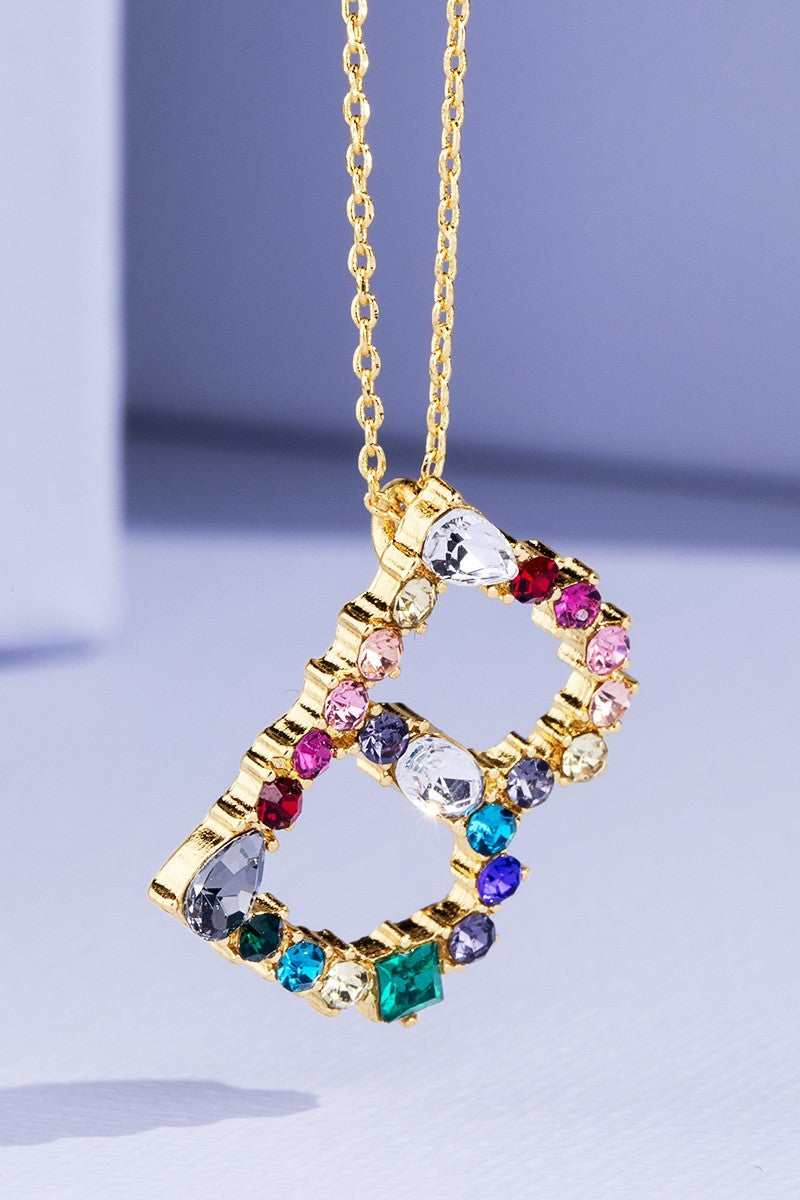 B Rhinestone Initial Necklace
