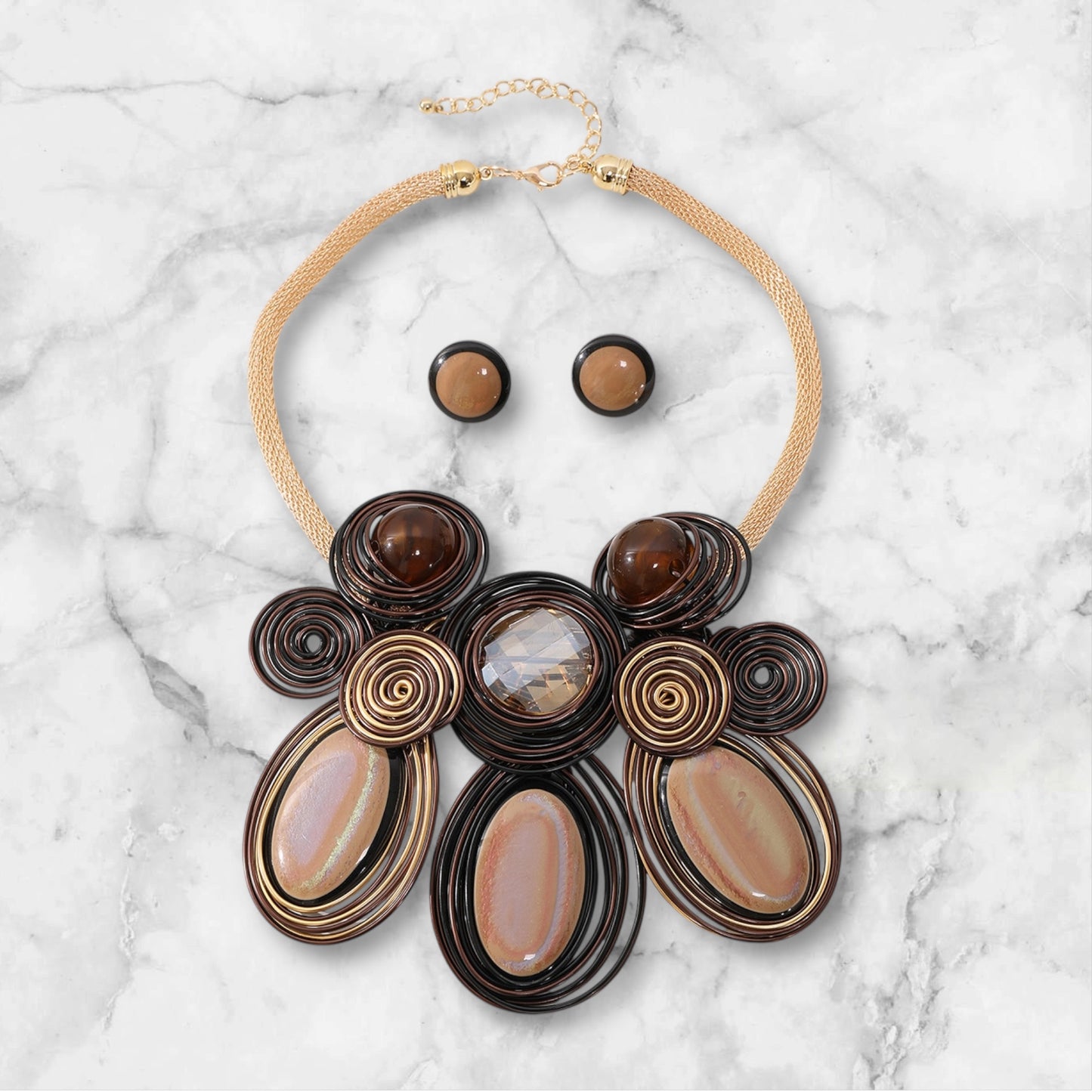 Living Life Necklace Set - Coffee Brown