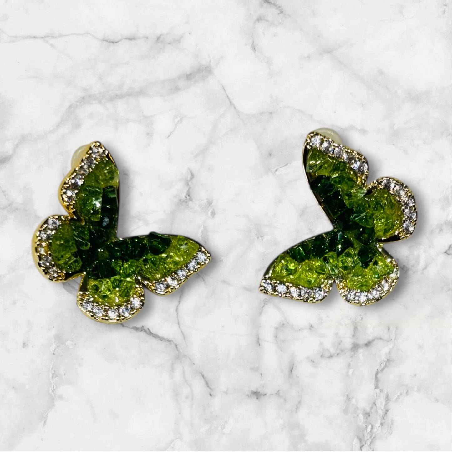 Green Butterfly Bling Earrings