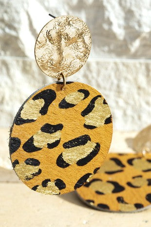 Leather Leopard Print Drop Earrings