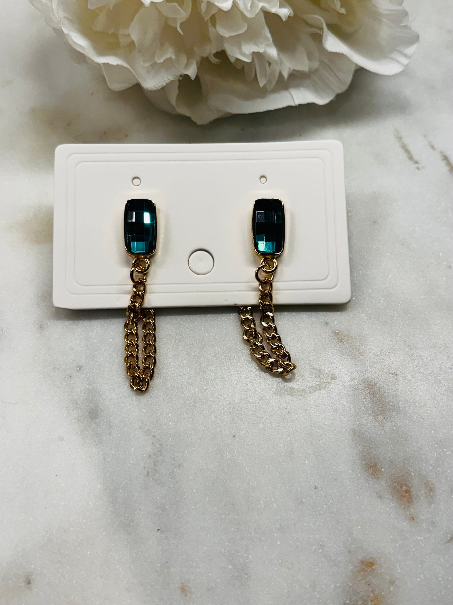 Green Chain Drop Earrings