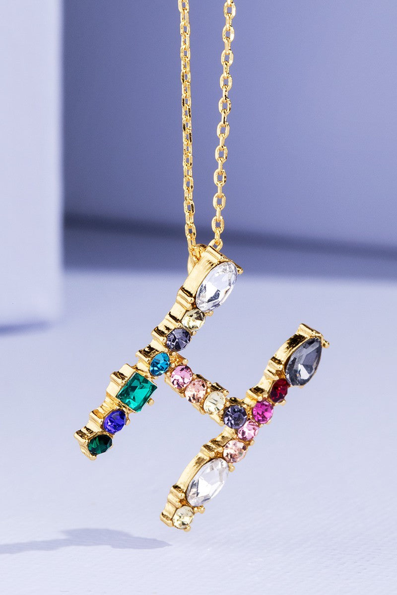 H Rhinestone Initial Necklace