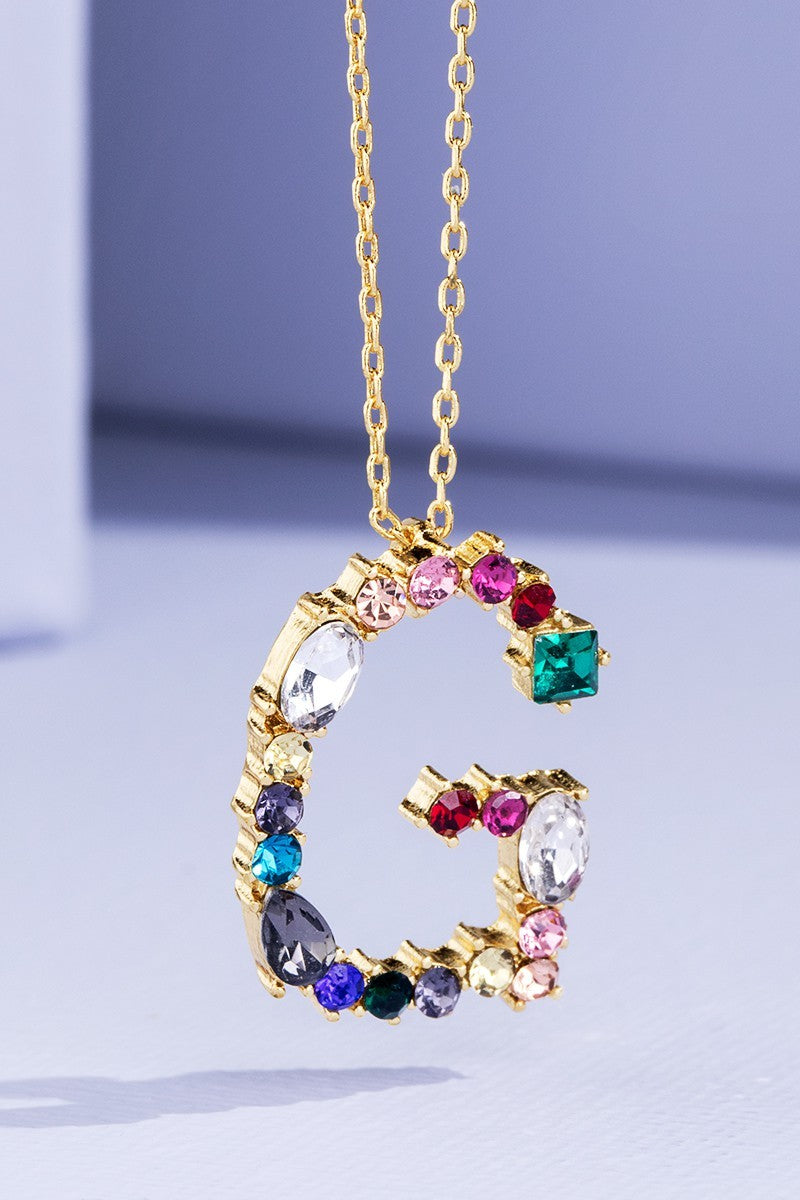 G Rhinestone Initial Necklace