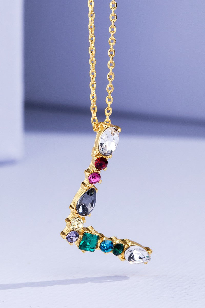 L Rhinestone Initial Necklace