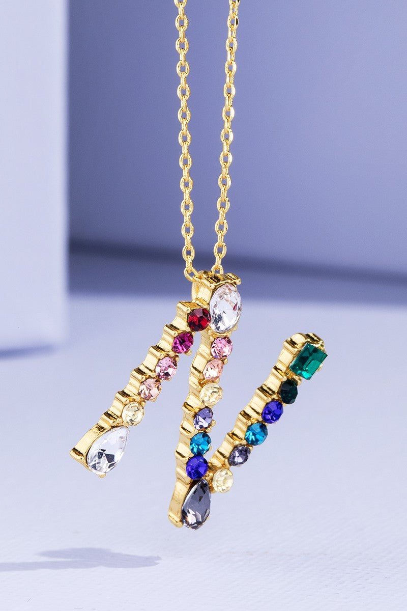 N Rhinestone Initial Necklace
