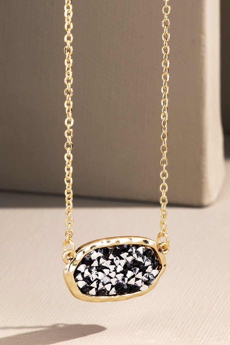 Oval Stone Short Necklace - Black