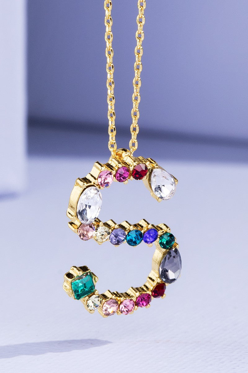 S Rhinestone Initial Necklace
