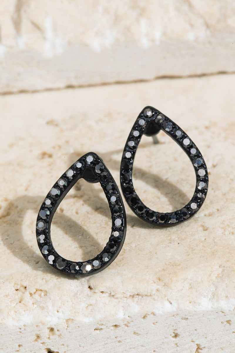 Black Bling Teardrop Stud Earrings