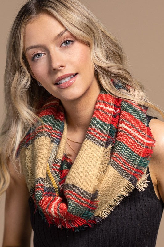 Breaking Out Infinity Scarf - Beige/Red