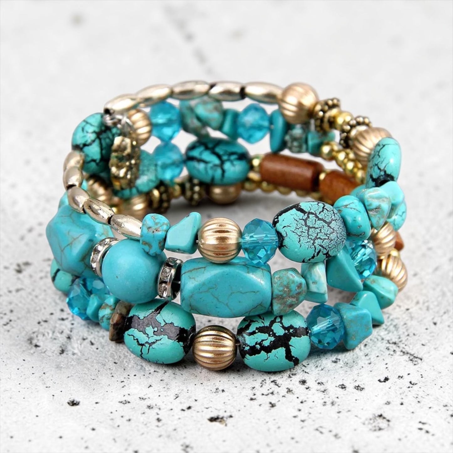 Spring Ready Beaded Wrap Around Bracelets - Turquoise