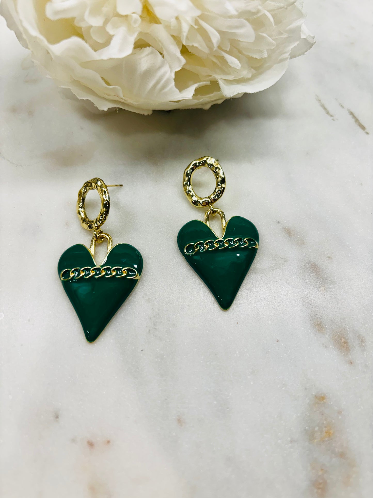 My Chained Green Heart Earrings