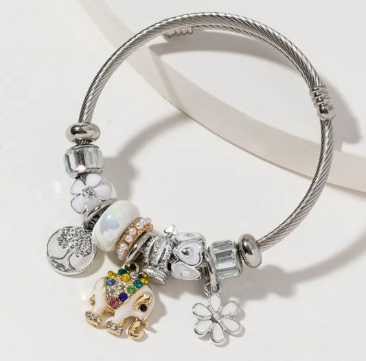 My Elephant Life Bracelet - Silver/White