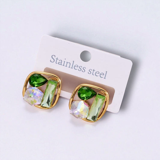 Three Stages Stainless Steel Earrings - Green