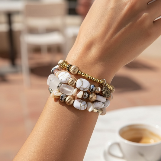 Spring Ready Beaded Wrap Around Bracelets - White