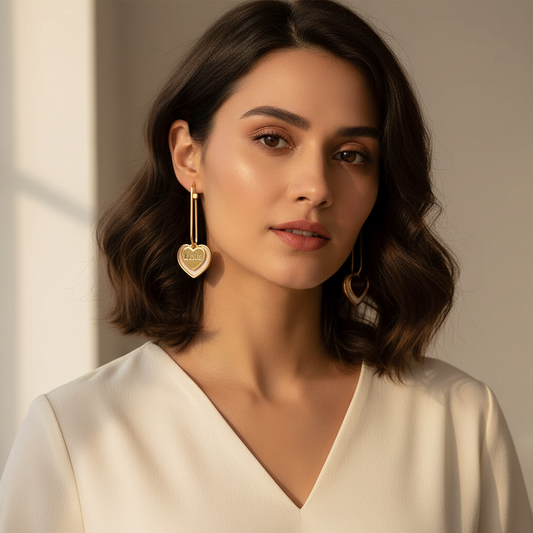 Love In Heart Earrings - Gold