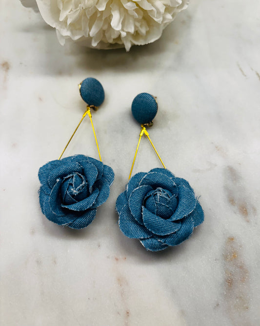 Denim Drop Earrings - Light Denim