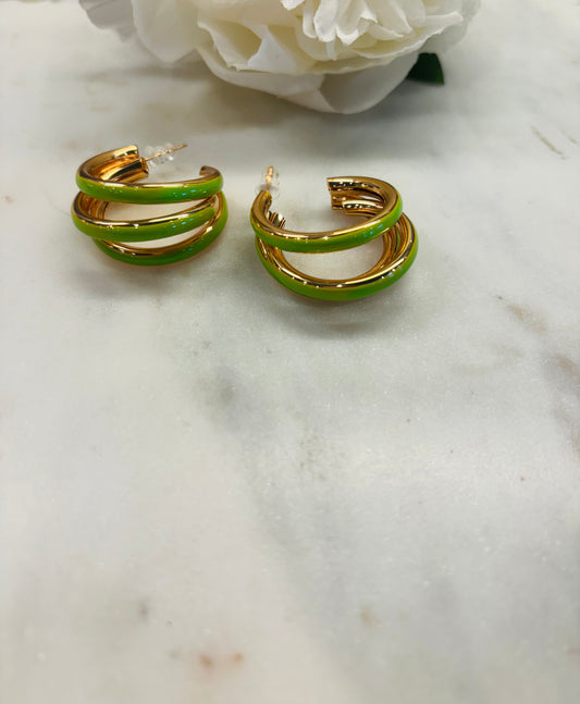 Three Ways 18k Gold Plated Earrings - Green