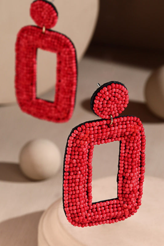 Rectangle Time Earrings - Red