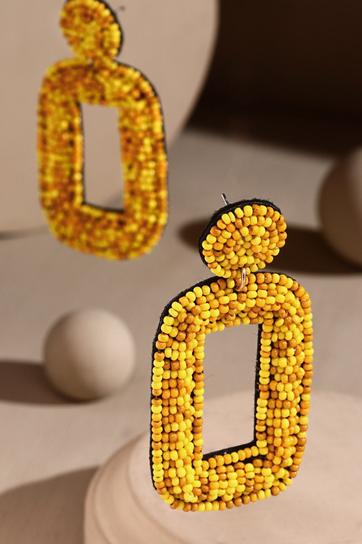 Rectangle Time Earrings - Yellow