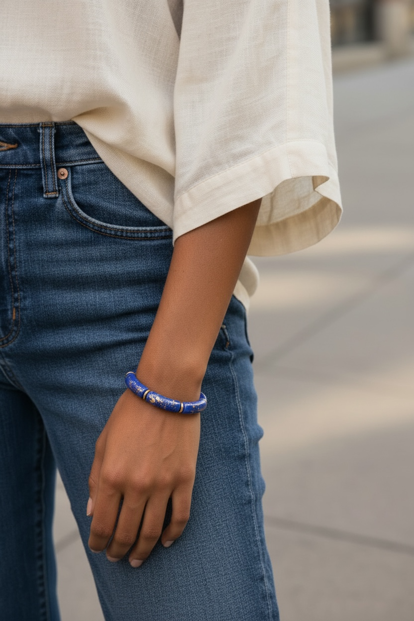 Colorful Gold Flakes Bangle - Blue