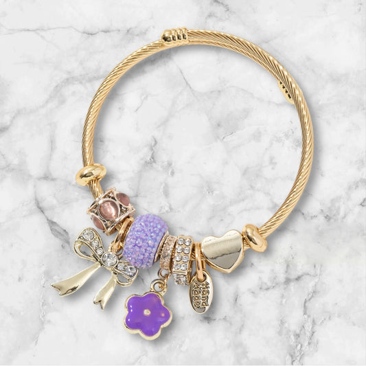 Blinged Bow Bracelet - Purple