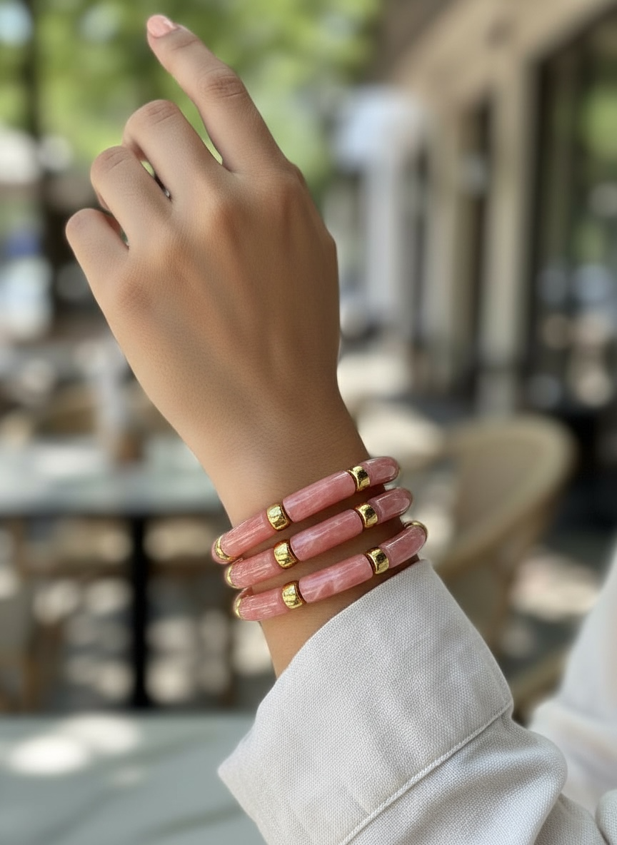 Three's A Charm Bangle Bracelets - Pink