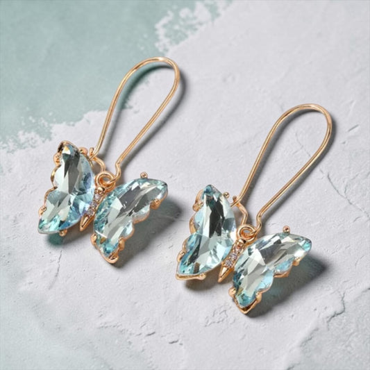 Bling Butterfly Drop Earrings - Translucent Blue