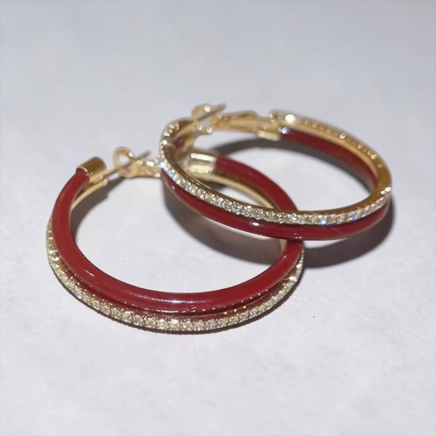 Double Hoop Bling Earrings - Red